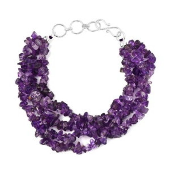 Amethyst Chips Multi Row Bracelet in Sterling Silver (7.25 In) 120.00 ctw - Picture 1 of 6